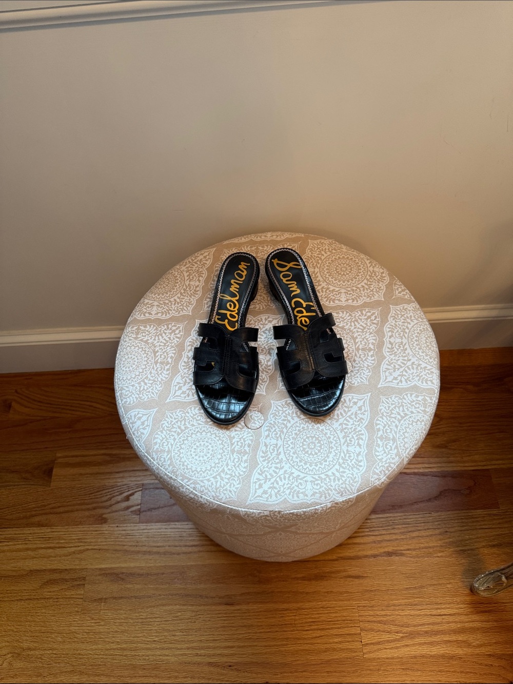 Sam Edelman Black Croc-Textured Slide Mules